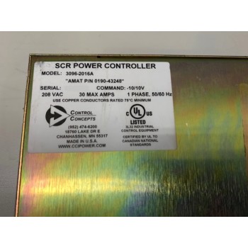 AMAT 0190-43248 Control Concepts 3096-2016A SCR Power Controller
